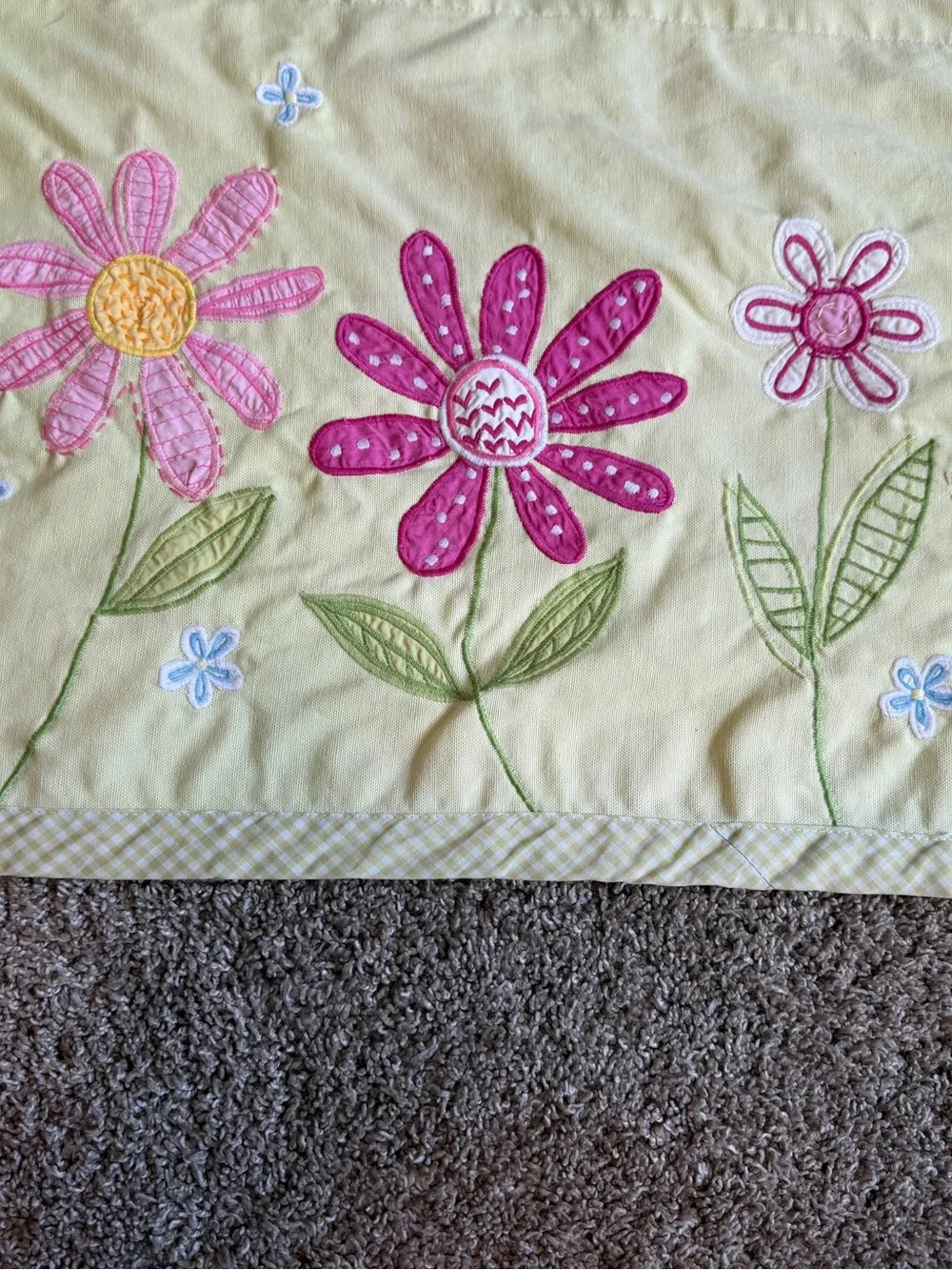 Pottery Barn Kids Yellow Green Pink Daisy Garden Window Valances Set 2 Flowers